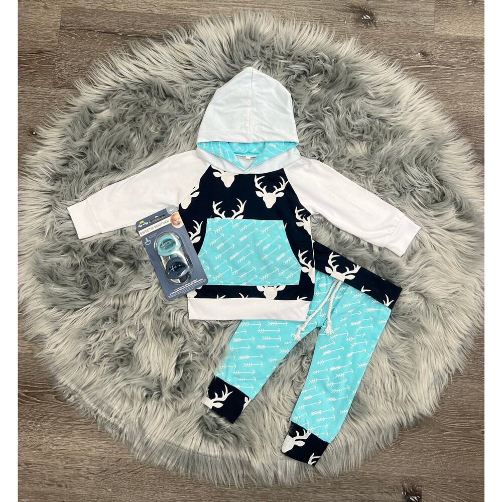 Boutique Blue Deer & Arrows‎ Hoodie Set 12/18month
